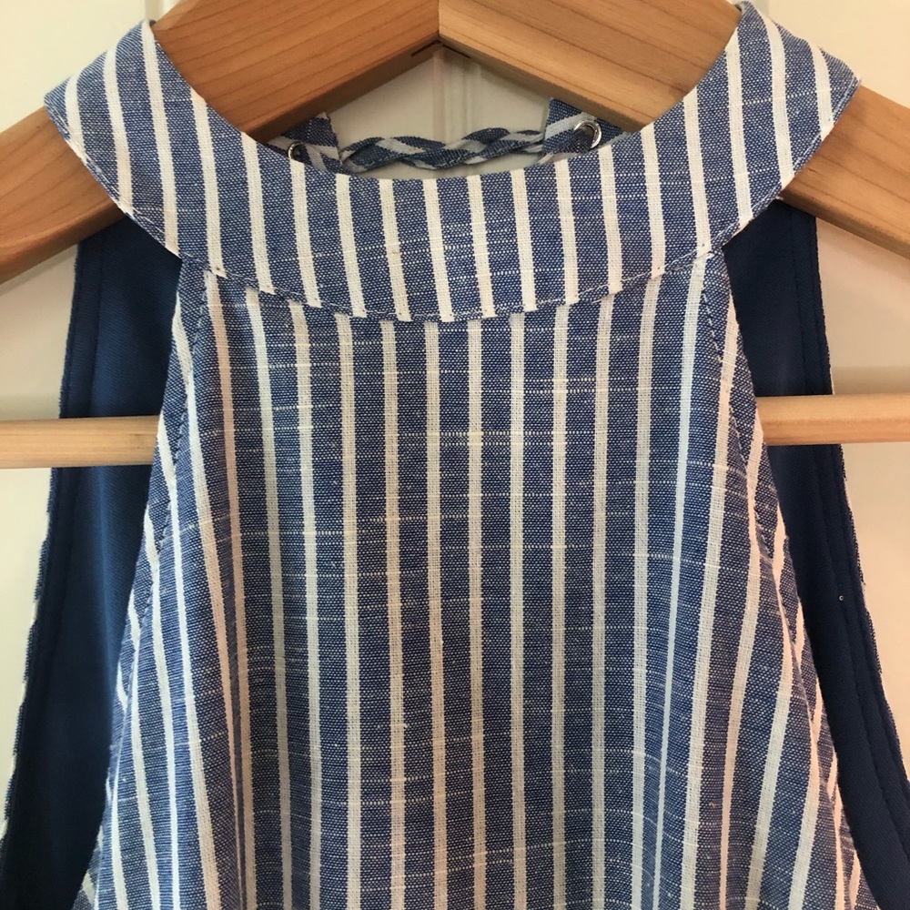 Blue and white striped halter dress
